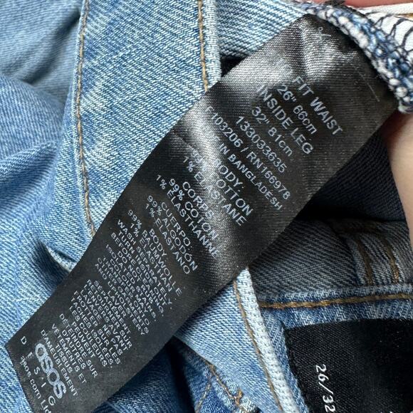 ASOS Design High Rise Straight Leg Light Wash Raw Hem 90s Vintage Jeans 26X32 - Picture 9 of 13